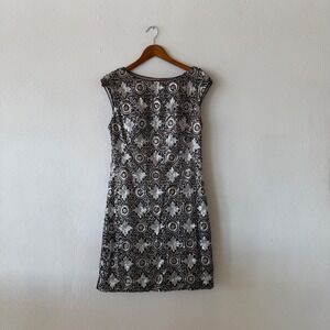 Sue Wong Nocturne‎ Sequin Cocktail Dress Women's Size 10 Black Silver Gold